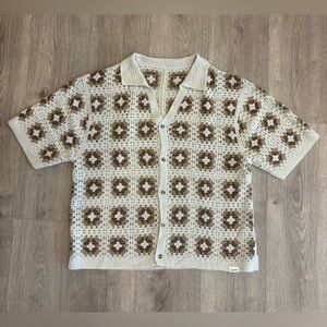 UrbanChill Crochet Knit Sweater Polo Shirt